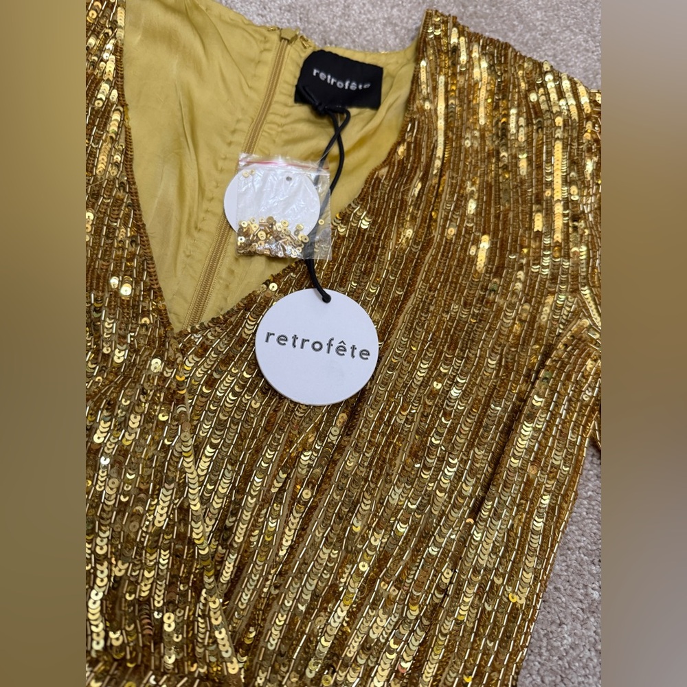 Retrofete Stacey Gold Sequin Beaded Long Sleeve Mini Dress - size S - Gorgeous - Picture 6 of 16